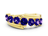 Yellow gold Round Tanzanite Wave Band with Channel and Shared Prong Setting_18