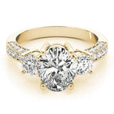 Yellow gold Round Three-Stone Diamond Ring with Pavé Band and Four-Prong Setting 1