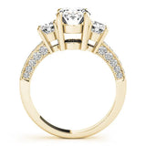 Yellow gold Round Three-Stone Diamond Ring with Pavé Band and Four-Prong Setting 2