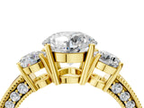 Yellow gold Round Three-Stone Diamond Ring with Pavé Band and Four-Prong Setting_10