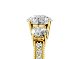 Yellow gold Round Three-Stone Diamond Ring with Pavé Band and Four-Prong Setting_11
