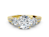 Yellow gold Round Three-Stone Diamond Ring with Pavé Band and Four-Prong Setting_6