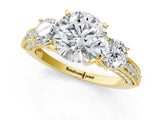 Yellow gold Round Three-Stone Diamond Ring with Pavé Band and Four-Prong Setting_7