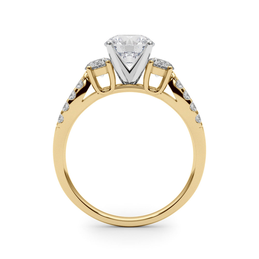 Yellow gold Round Three-Stone Diamond Ring with Pavé Split Shank and Four-Prong Setting 2
