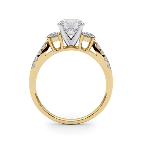 Yellow gold Round Three-Stone Diamond Ring with Pavé Split Shank and Four-Prong Setting 2