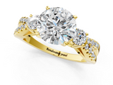 Yellow gold Round Three-Stone Diamond Ring with Pavé Split Shank and Four-Prong Setting_91