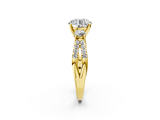 Yellow gold Round Three-Stone Diamond Ring with Pavé Split Shank and Four-Prong Setting_92