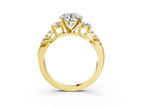 Yellow gold Round Three-Stone Diamond Ring with Pavé Split Shank and Four-Prong Setting_93
