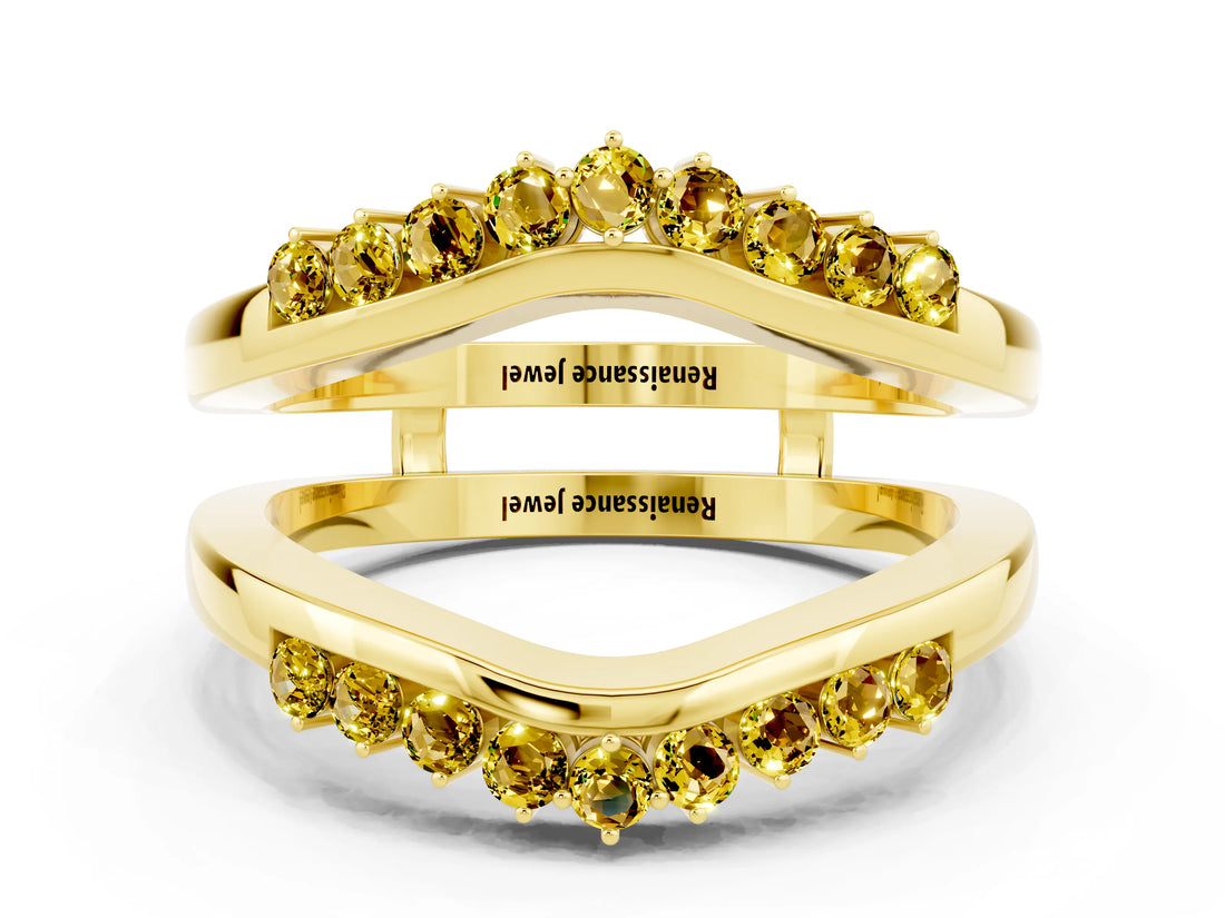 Yellow gold Round Yellow Sapphire Chevron Contour Band with Prong Setting_18