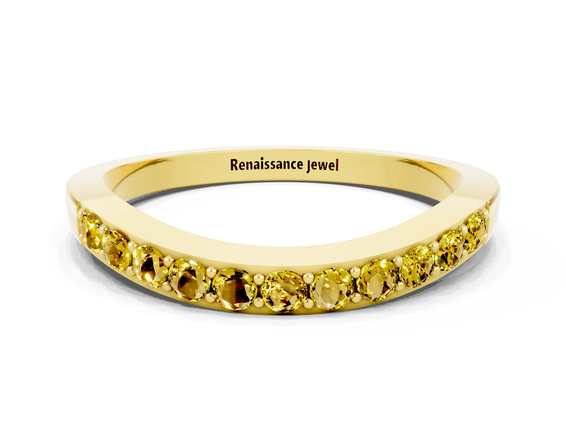 Yellow gold Round Yellow Sapphire Curved Wedding Band with Channel Setting_18