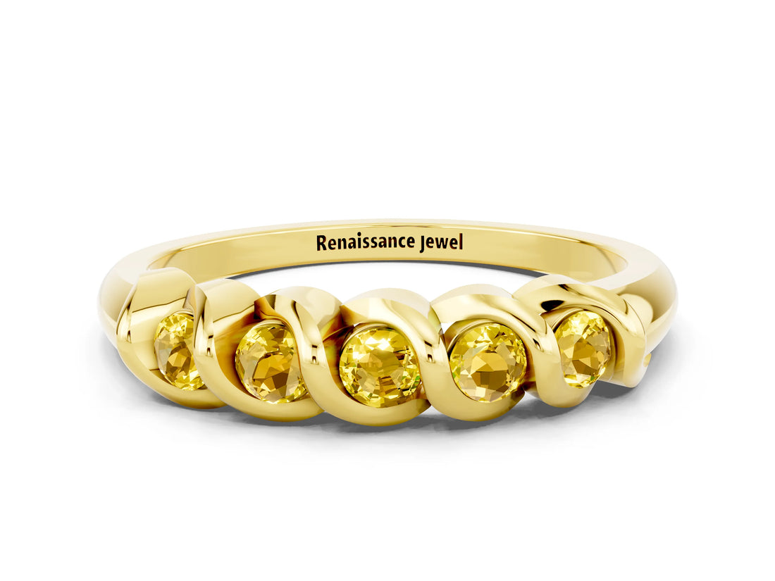 Yellow gold Round Yellow Sapphire Eternity Band with Twist Prong Setting_6