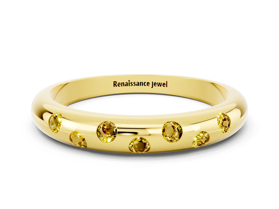 Yellow gold Round Yellow Sapphire Flush-Set Comfort Fit Band_18
