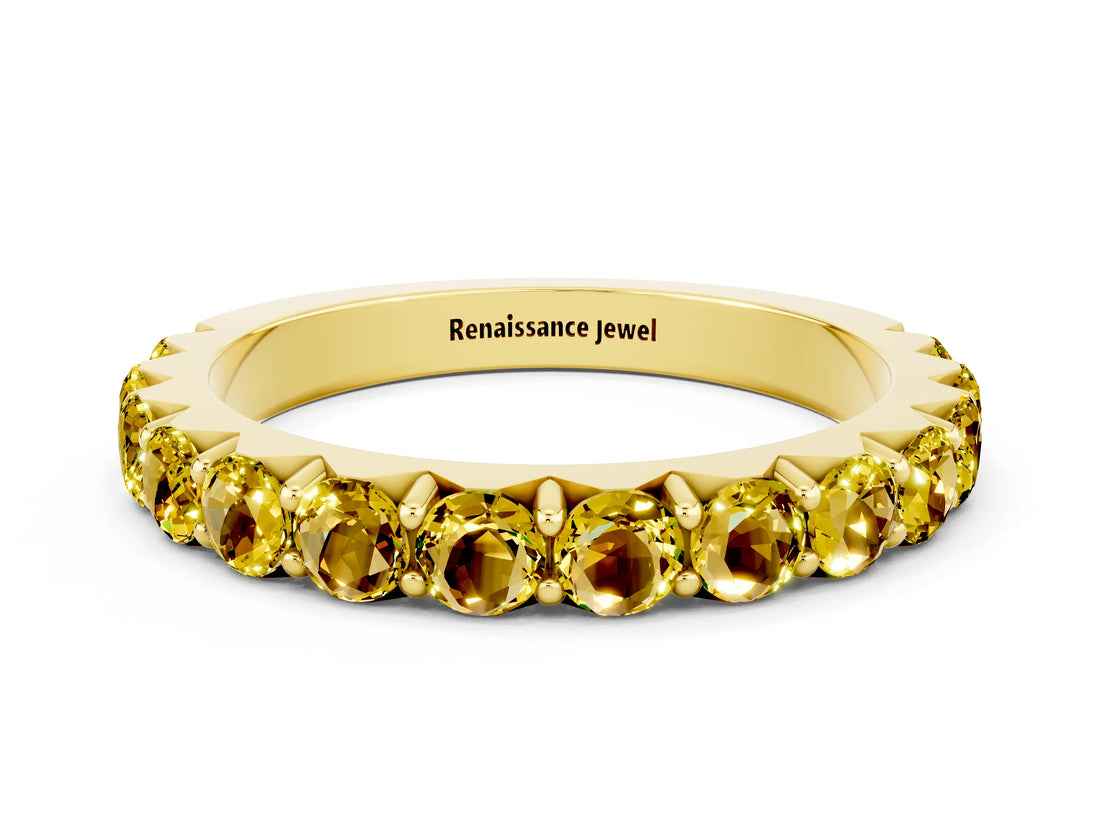 Yellow gold Round Yellow Sapphire Half Eternity Band with Classic Prong Setting_18