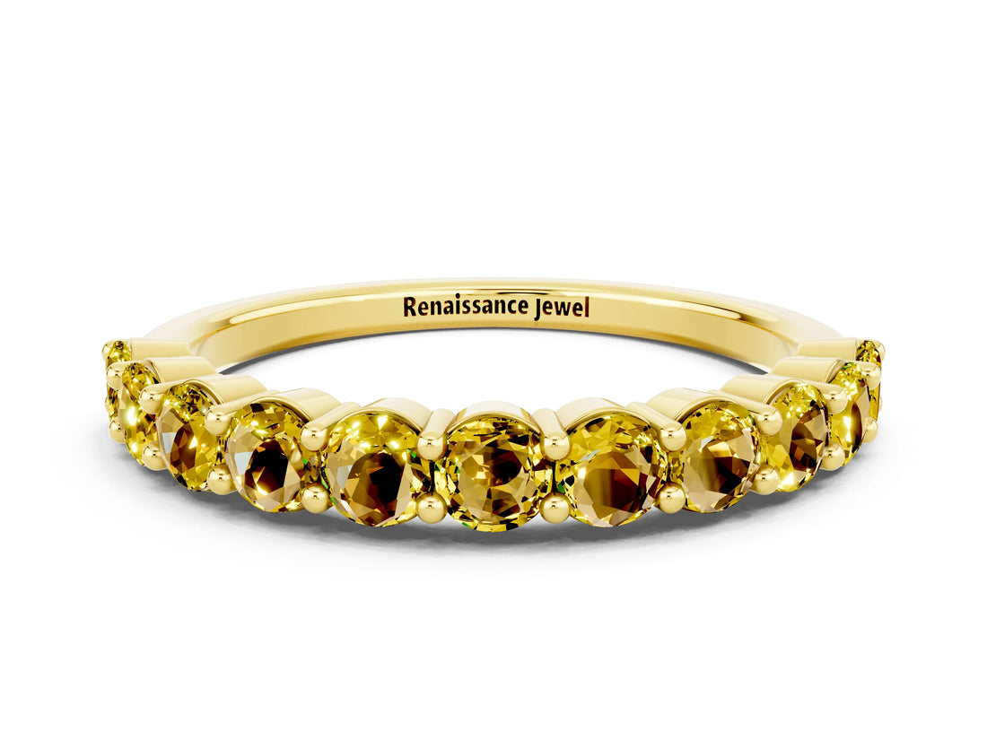 Yellow gold Round Yellow Sapphire Half Eternity Band with Prong Setting_18