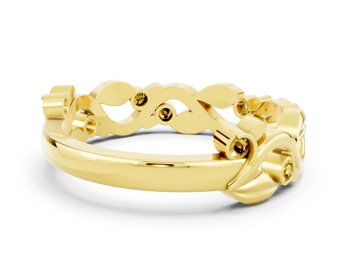 Yellow gold Round Yellow Sapphire Leaf Eternity Band with Bezel Setting_42