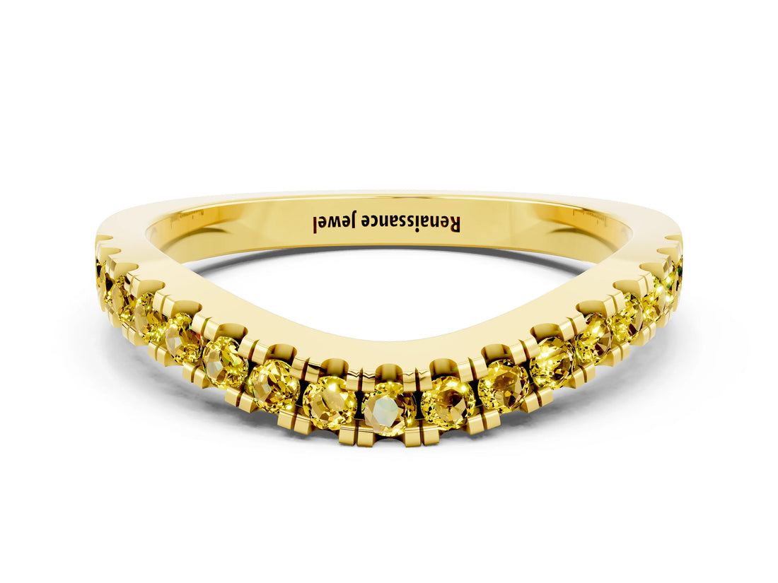 Yellow gold Round Yellow Sapphire Pavé Curved Band with Shared Prong Setting_18