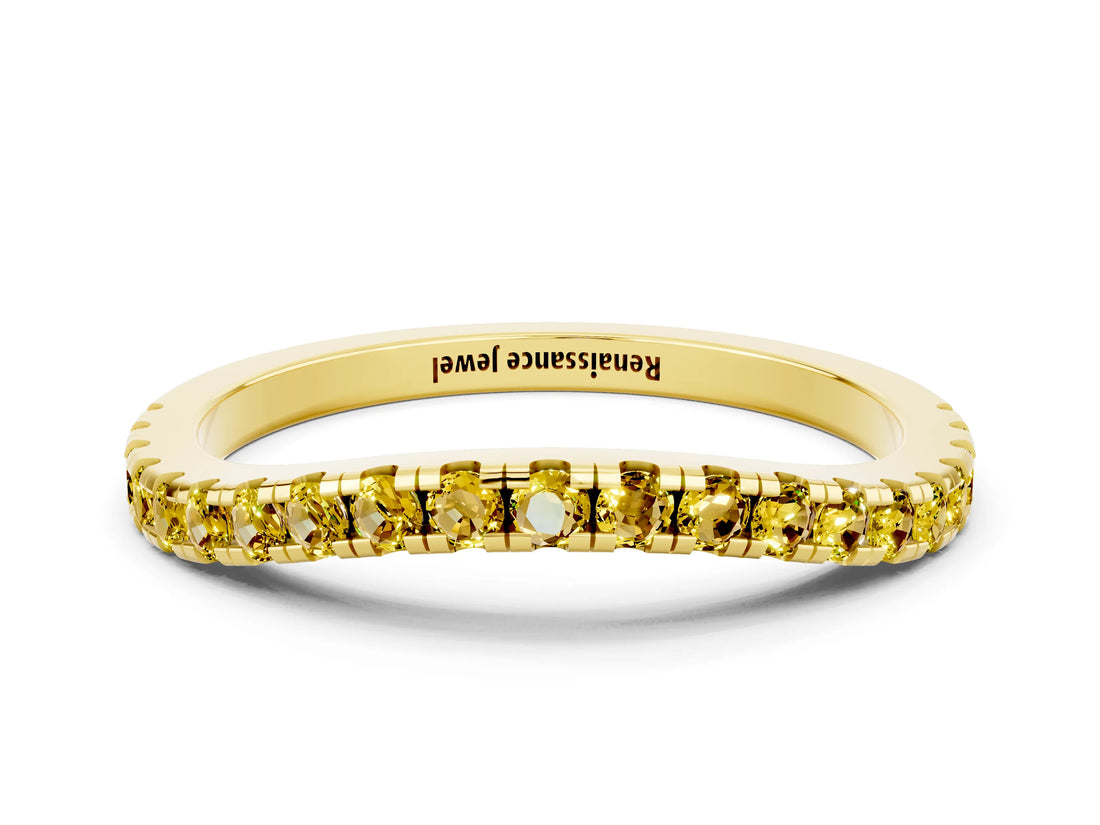 Yellow gold Round Yellow Sapphire Pavé Half Eternity Band with Shared Prong Setting_18