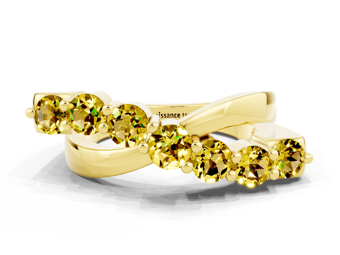 Yellow gold Round Yellow Sapphire Prong-Set Crossover Band_6