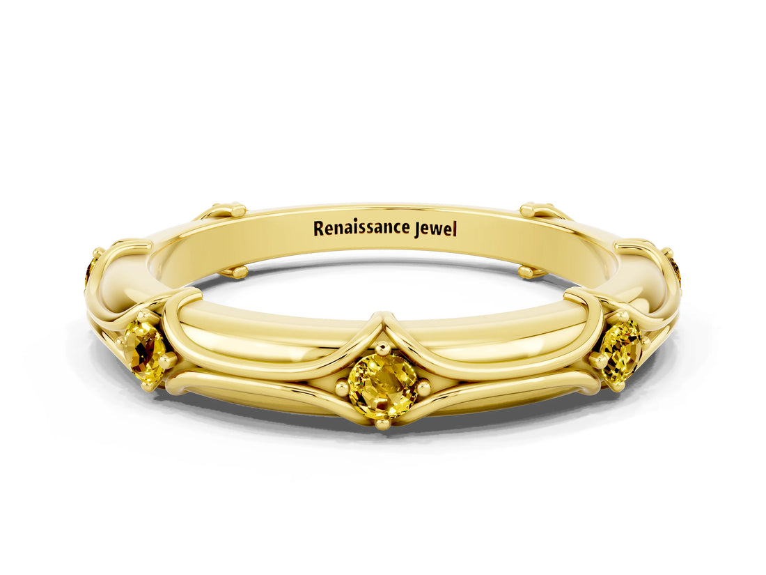 Yellow gold Round Yellow Sapphire Prong Set Milgrain Eternity Band_6