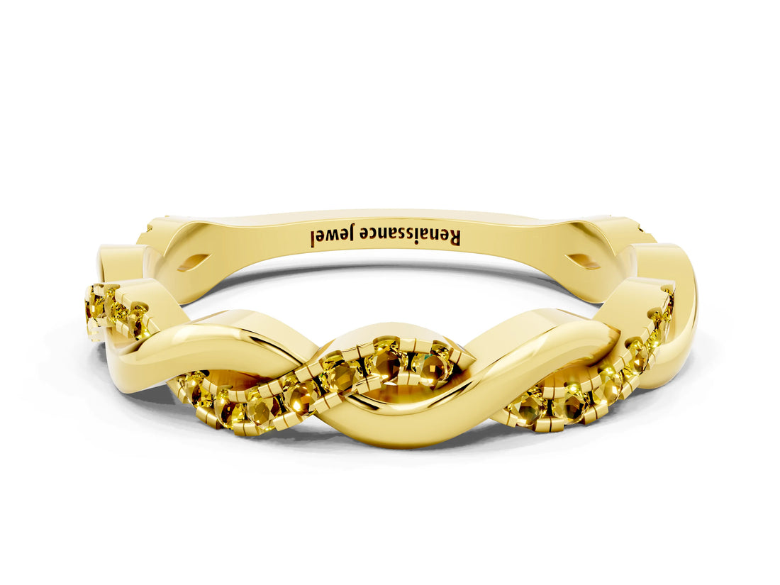 Yellow gold Round Yellow Sapphire Twist Eternity Band with Pavé Setting_6