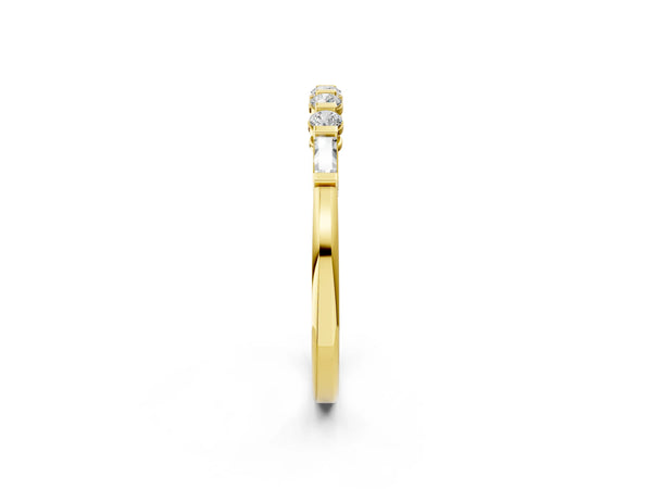 Yellow gold Round and Baguette Diamond Prong Set Half-Eternity Band