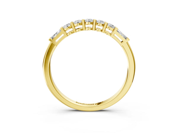 Yellow gold Round and Baguette Diamond Prong Set Half-Eternity Band