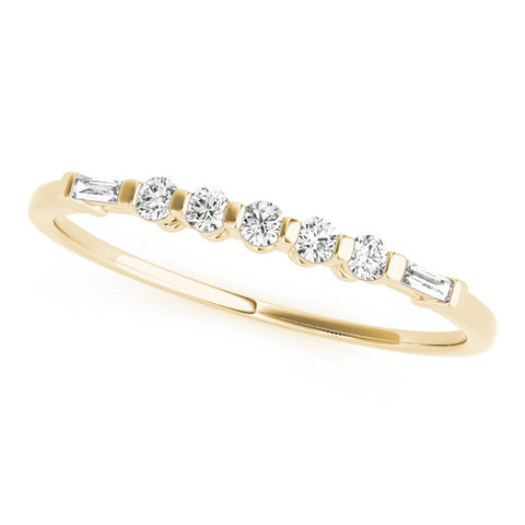 Yellow gold Round and Baguette Diamond Prong Set Half-Eternity Band