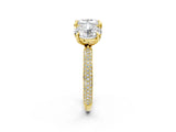 Yellow gold Round and Cushion Toi Moi Ring with Prong Setting and Micro Pave Band_19