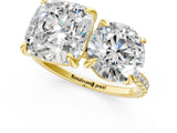 Yellow gold Round and Cushion Toi Moi Ring with Prong Setting and Pave Band 1