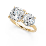 Yellow gold Round and Cushion Toi Moi Ring with Prong Setting and Plain Band 1