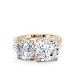 Yellow gold Round and Cushion Toi Moi Ring with Prong Setting and Plain Band