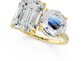 Yellow gold Round and Emerald Toi Moi Ring with Prong Setting and Micro Pave Band 1