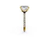 Yellow gold Round and Emerald Toi Moi Ring with Prong Setting and Micro Pave Band 2