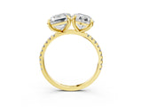 Yellow gold Round and Emerald Toi Moi Ring with Prong Setting and Micro Pave Band 3