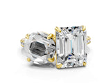Yellow gold Round and Emerald Toi Moi Ring with Prong Setting and Micro Pave Band