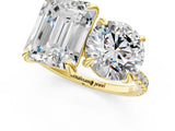 Yellow gold Round and Emerald Toi Moi Ring with Prong Setting and Pave Band 1