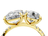 Yellow gold Round and Emerald Toi Moi Ring with Prong Setting and Pave Band 4