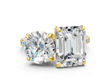 Yellow gold Round and Emerald Toi Moi Ring with Prong Setting and Pave Band