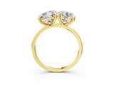 Yellow gold Round and Emerald Toi Moi Ring with Prong Setting and Plain Band 3