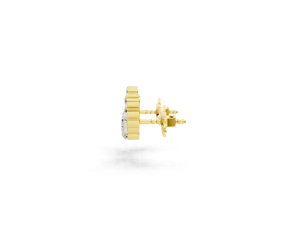 Yellow gold Round and Heart Diamond Petite Ear Climber Earrings