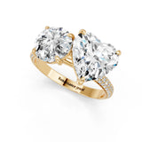 Yellow gold Round and Heart Toi Moi Ring with Prong Setting and Micro Pave Band 1