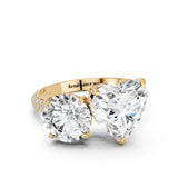Yellow gold Round and Heart Toi Moi Ring with Prong Setting and Micro Pave Band