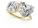 Yellow gold Round and Heart Toi Moi Ring with Prong Setting and Pave Band 1