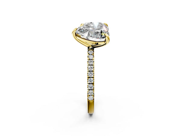Yellow Gold Round and Heart Laboratory-Grown Diamond Toi et Moi Engagement Ring with Pave Band