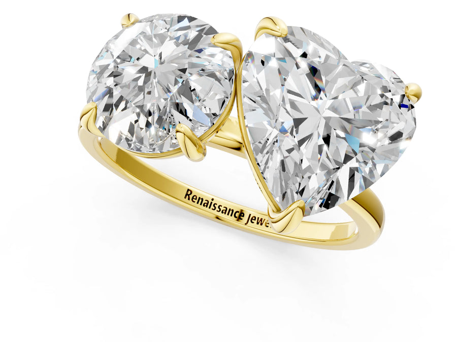 Yellow gold Round and Heart Toi Moi Ring with Prong Setting and Plain Band