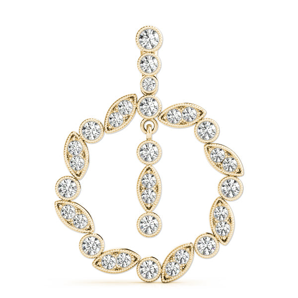 Yellow gold Round and Marquise Cut Diamond Milgrain Halo Pendant