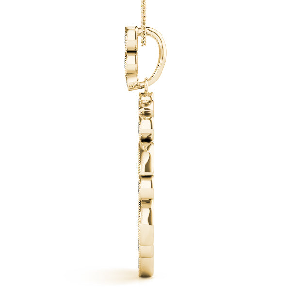 Yellow gold Round and Marquise Cut Diamond Milgrain Halo Pendant