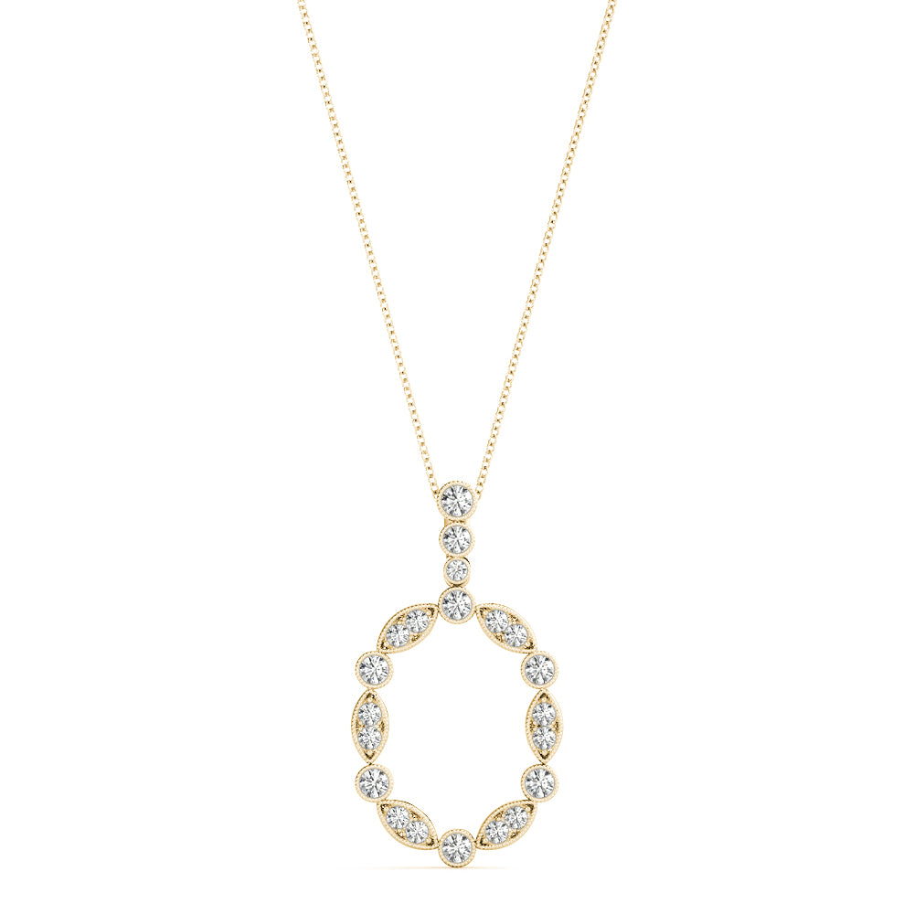 Yellow gold Round and Marquise Diamond Bezel Set Pendant