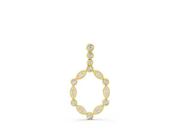 Yellow gold Round and Marquise Diamond Bezel Set Pendant