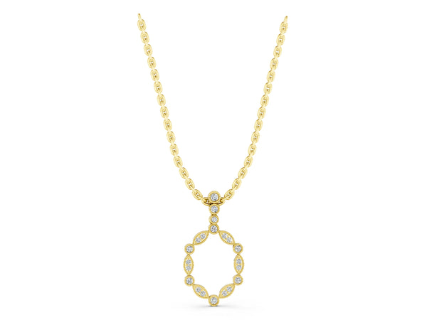 Yellow gold Round and Marquise Diamond Bezel Set Pendant